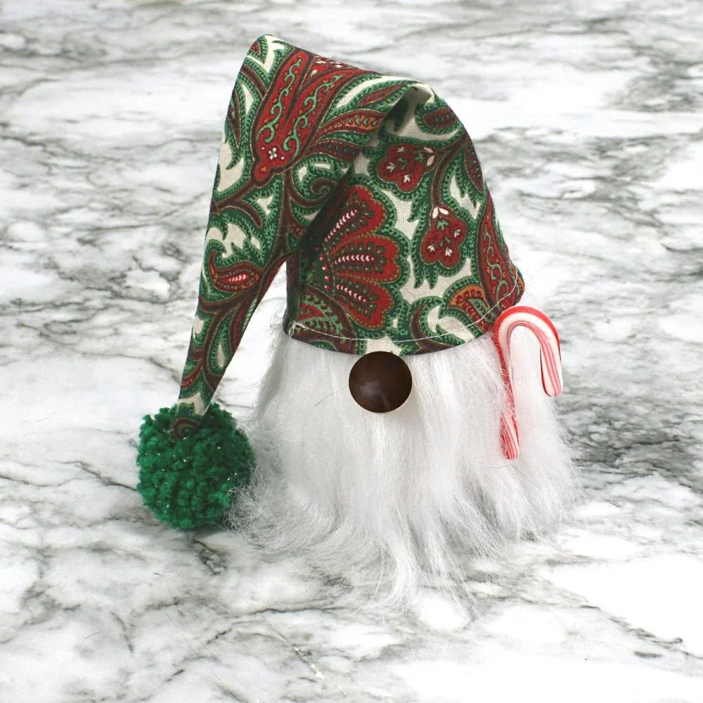 HAND CRAFTED Gnome Green Christmas Air Freshener Cover Decor - White Paisley